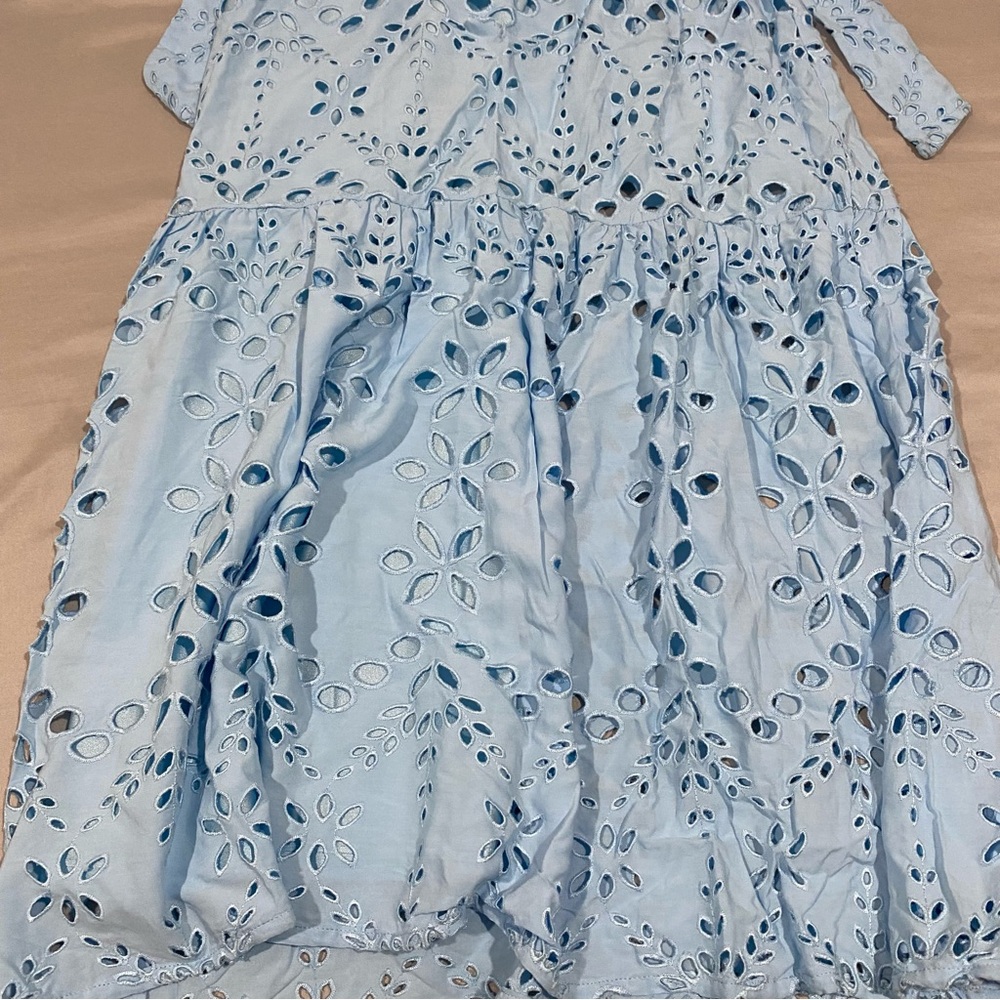 LILLY PULITZER Zia Long Sleeve Eyelet Midi Dress in Hydra Blue - Picture 5 of 16
